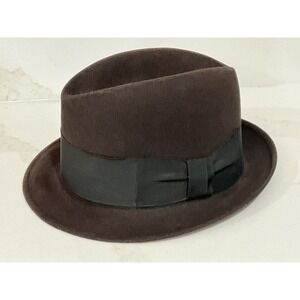 Vintage Kingsford Fedora Hand Felted Edge Classic Hat Brown & Black Size 7 1/8